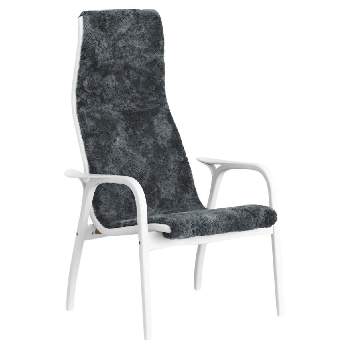 Yngve Ekström Lamino Easy Chair by Swedese in White Ash and Charcoal Sheepskin