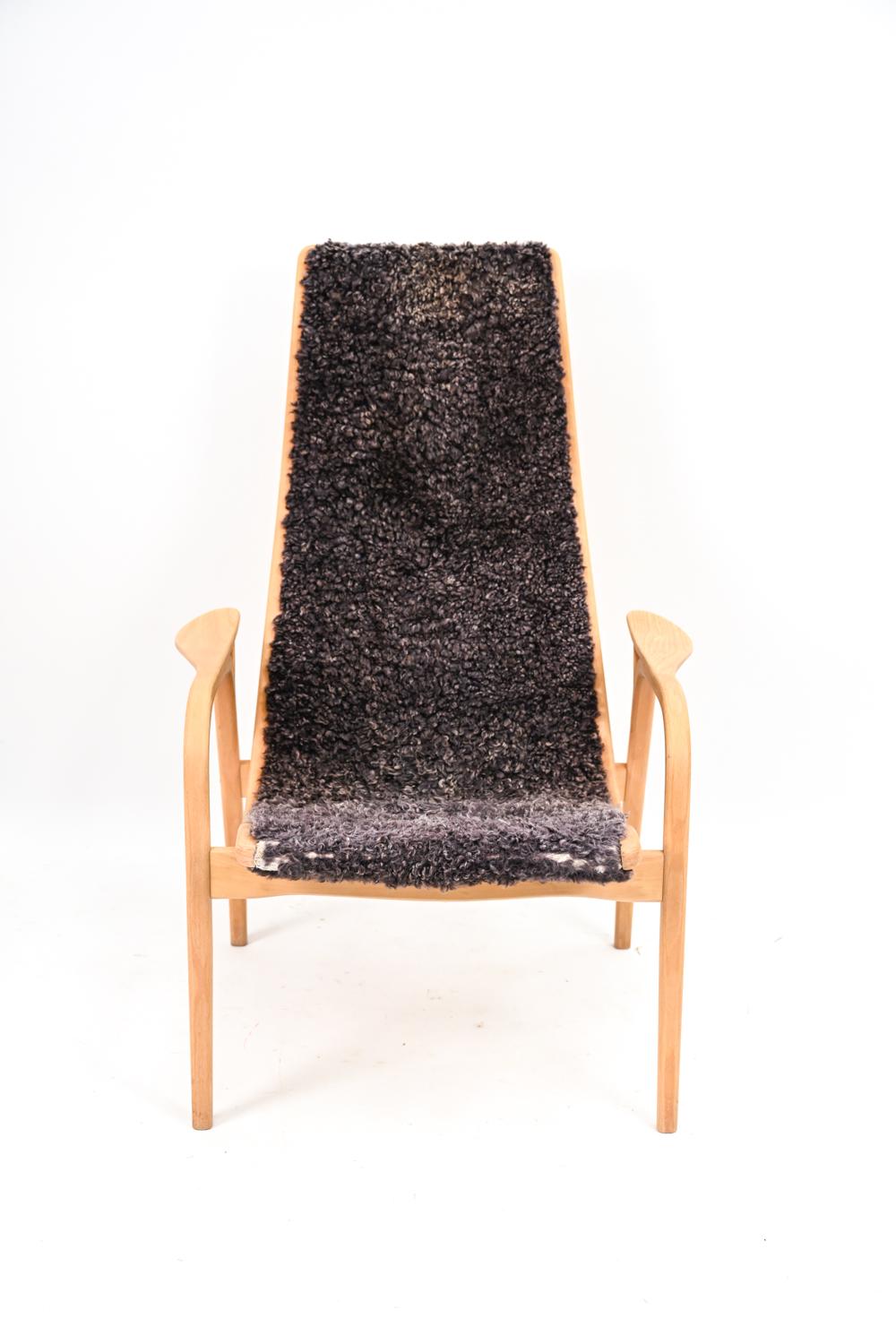 Mid-Century Modern Yngve Ekstrom Lamino Lounge Chair in Sheepskin