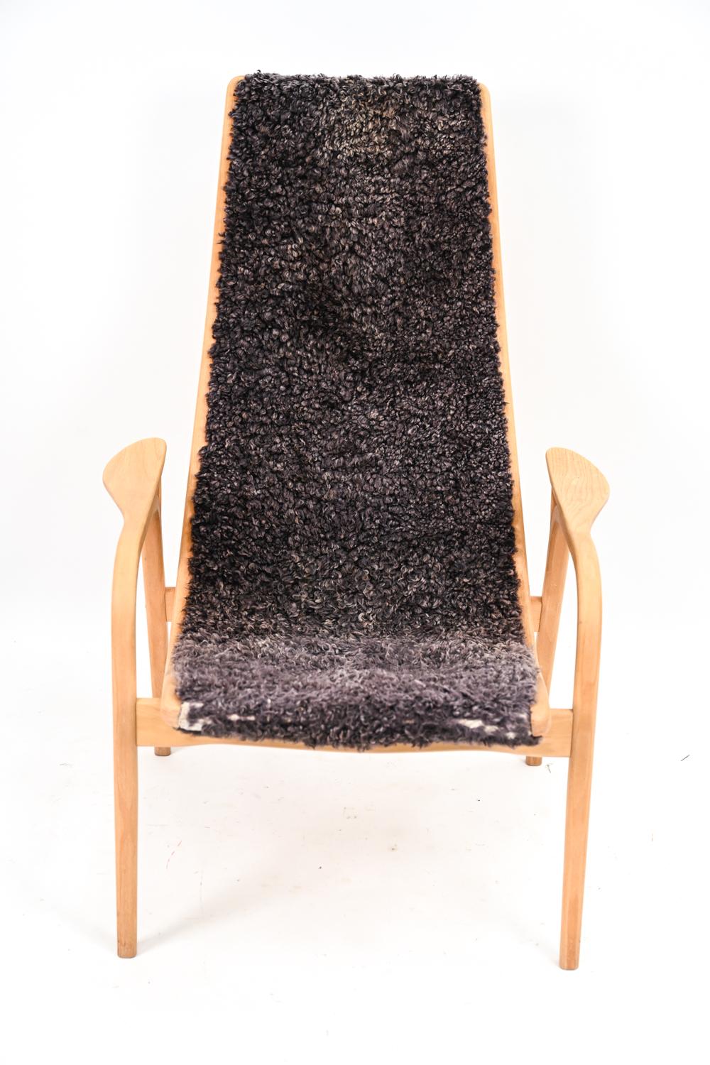 Swedish Yngve Ekstrom Lamino Lounge Chair in Sheepskin