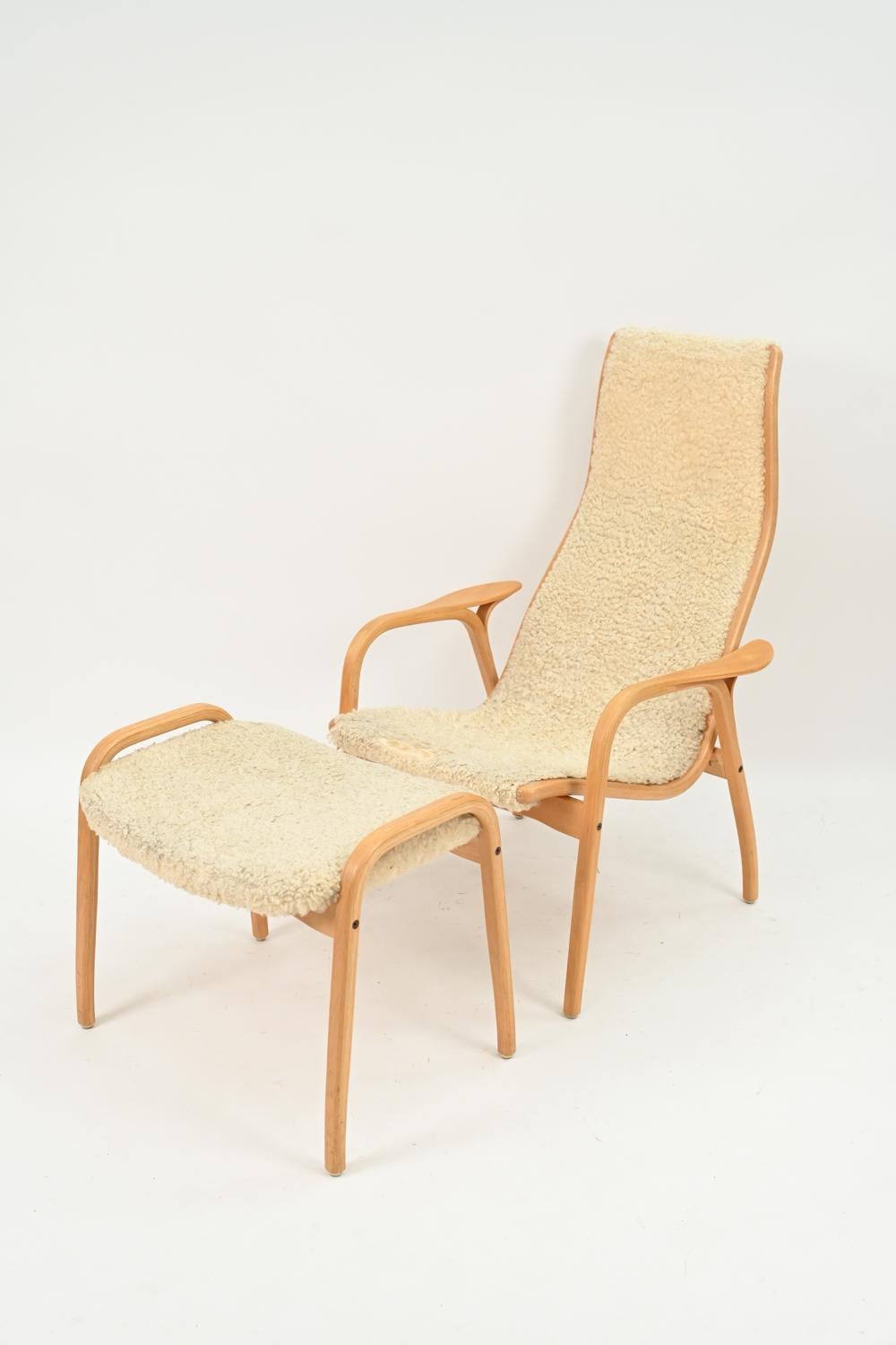 Mid-Century Modern Yngve Ekstrom Lamino Lounge Chair & Ottoman in Sheepskin