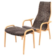 Retro Yngve Ekstrom Lamino Lounge Chair & Ottoman in Sheepskin