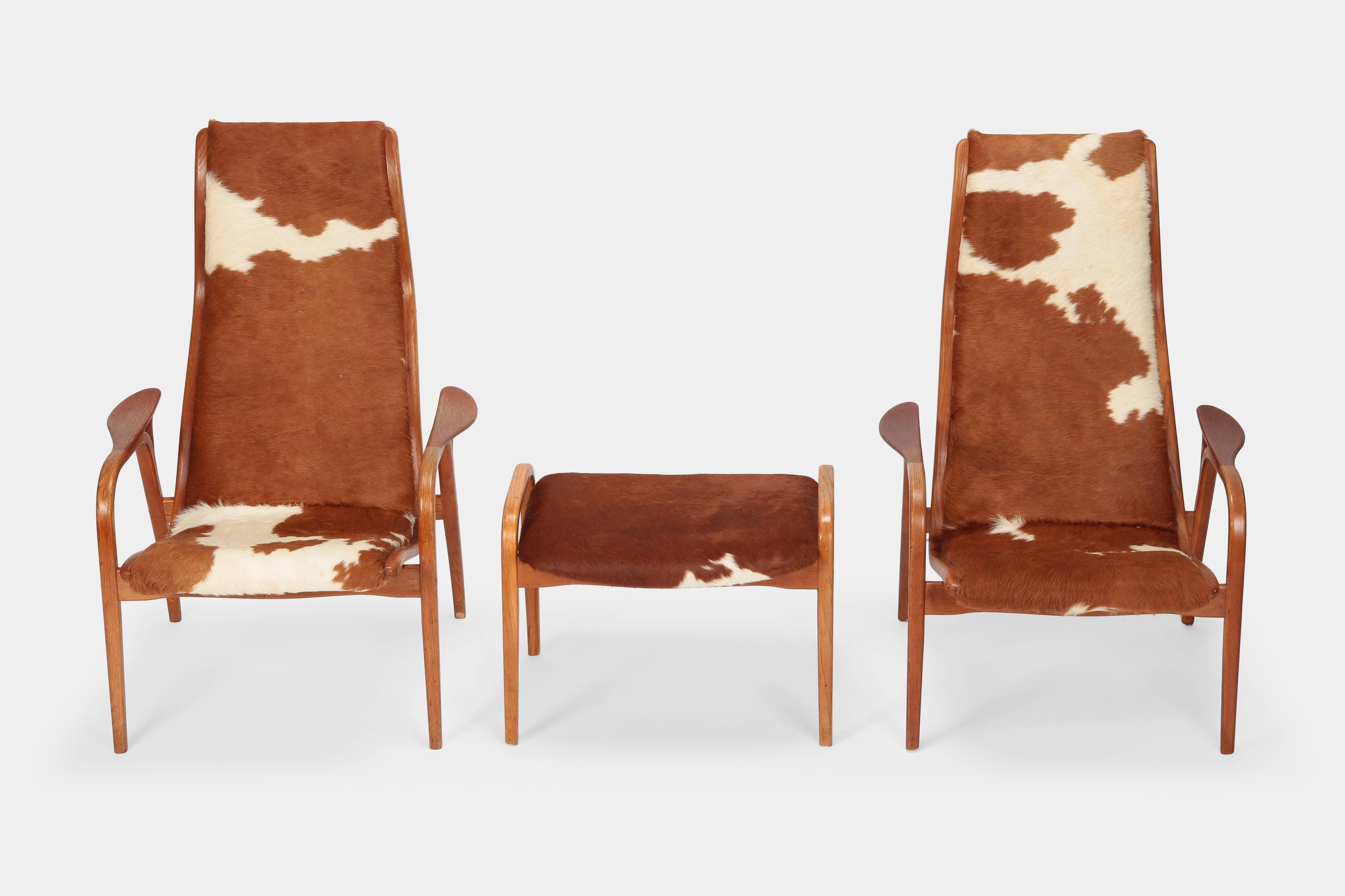 Mid-Century Modern Yngve Ekström “Lamino” Lounge Chairs and Ottoman, Swedese, 1950s For Sale