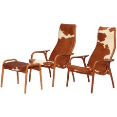 Yngve Ekström “Lamino” Lounge Chairs and Ottoman, Swedese, 1950s