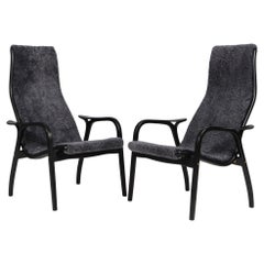 Yngve Ekström, "Lamino" Pair of Lounge Chairs, patinated leather