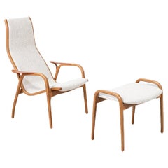 Yngve Ekstrom "Lamino" Sculpted Oak Lounge Chair with Ottoman for Swedese