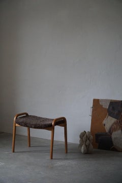 Yngve Ekström Lamino Stool in Sheepskin and Oak for Swedese, Sweden, 1960s