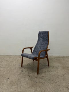 Yngve Ekström Lamino Teak Wood Frame Armchair With Sheepskin Fabric for Swedese