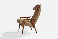 Yngve Ekström, fauteuil de salon, chêne, tissu, Suède, années 1960