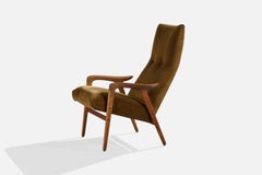 Yngve Ekström, Loungesessel, Eiche, Samt, Schweden, 1960er Jahre