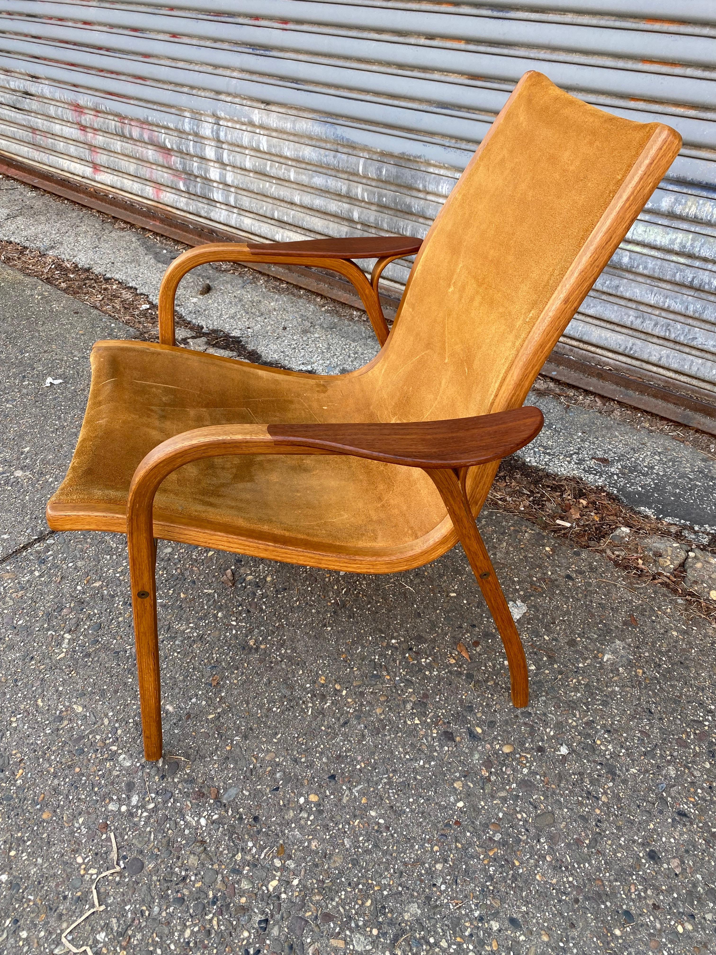 Swedish Yngve Ekstrom Lounge Chair with Tan Suede Leather by Swedese For Sale
