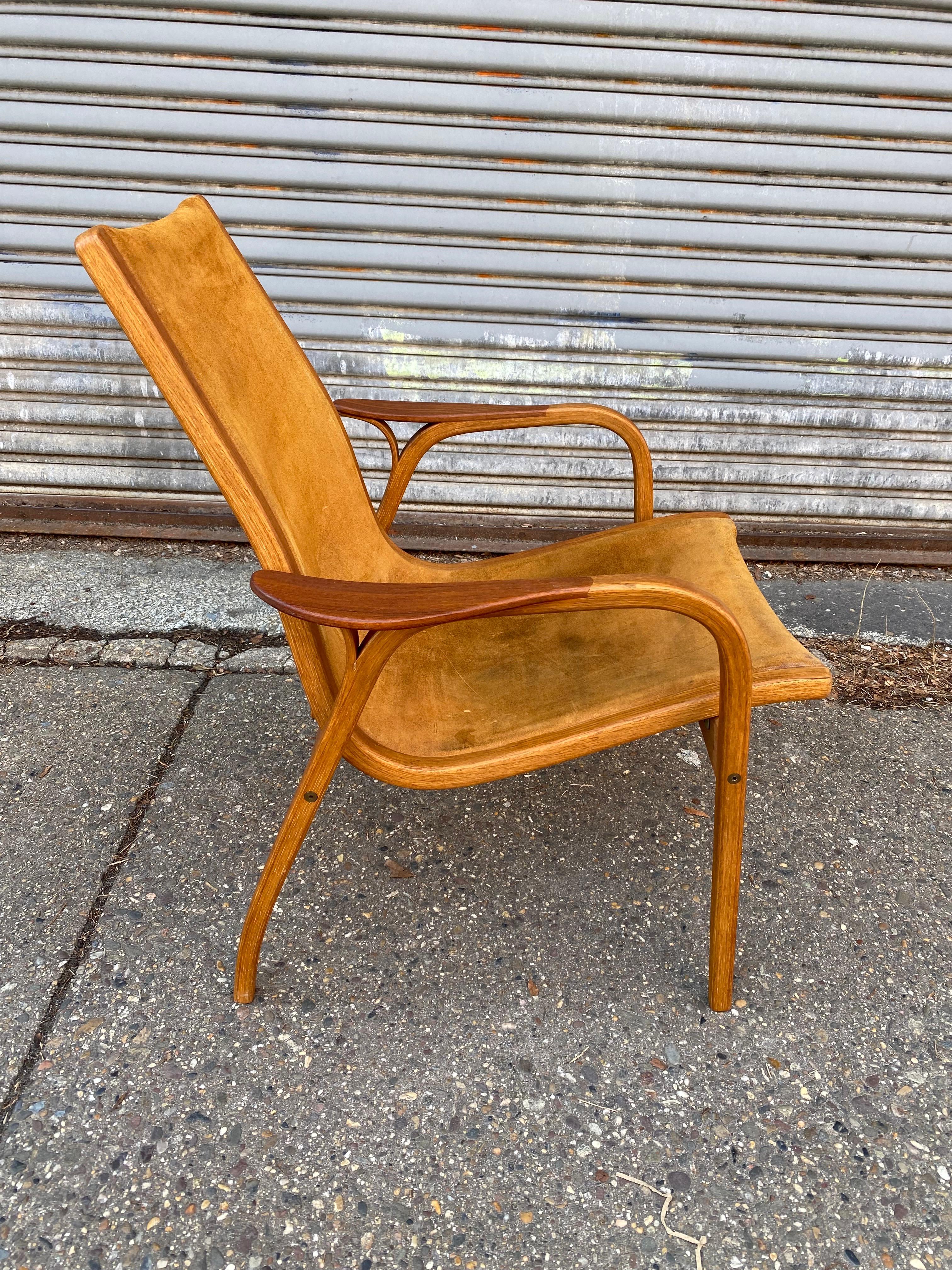 Mid-20th Century Yngve Ekstrom Lounge Chair with Tan Suede Leather by Swedese For Sale