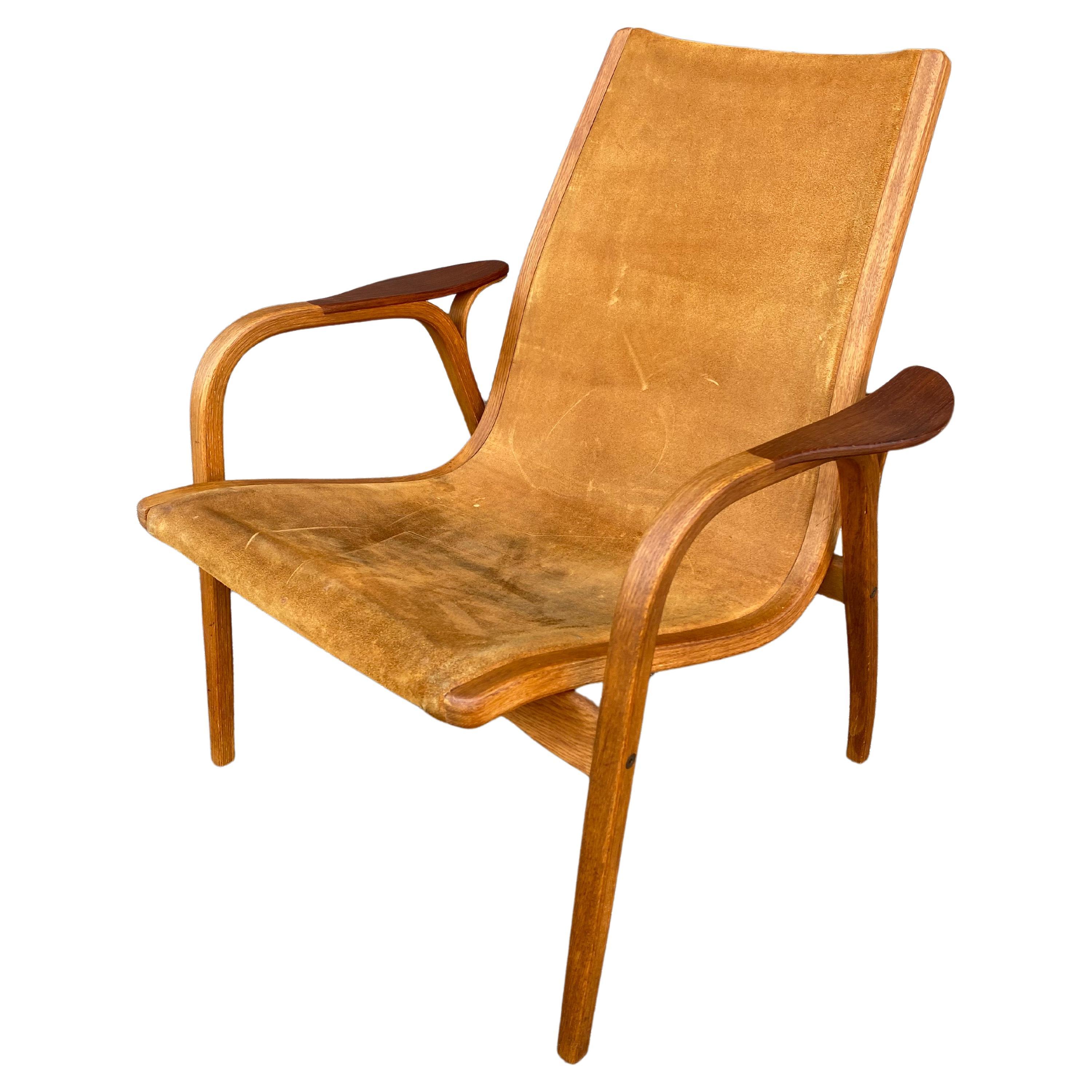 Chaise longue Yngve Ekstrom avec cuir de daim brun clair par Swedese en vente