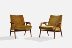 Yngve Ekström, Loungesessel, Teakholz, Samt, Schweden, 1960er Jahre