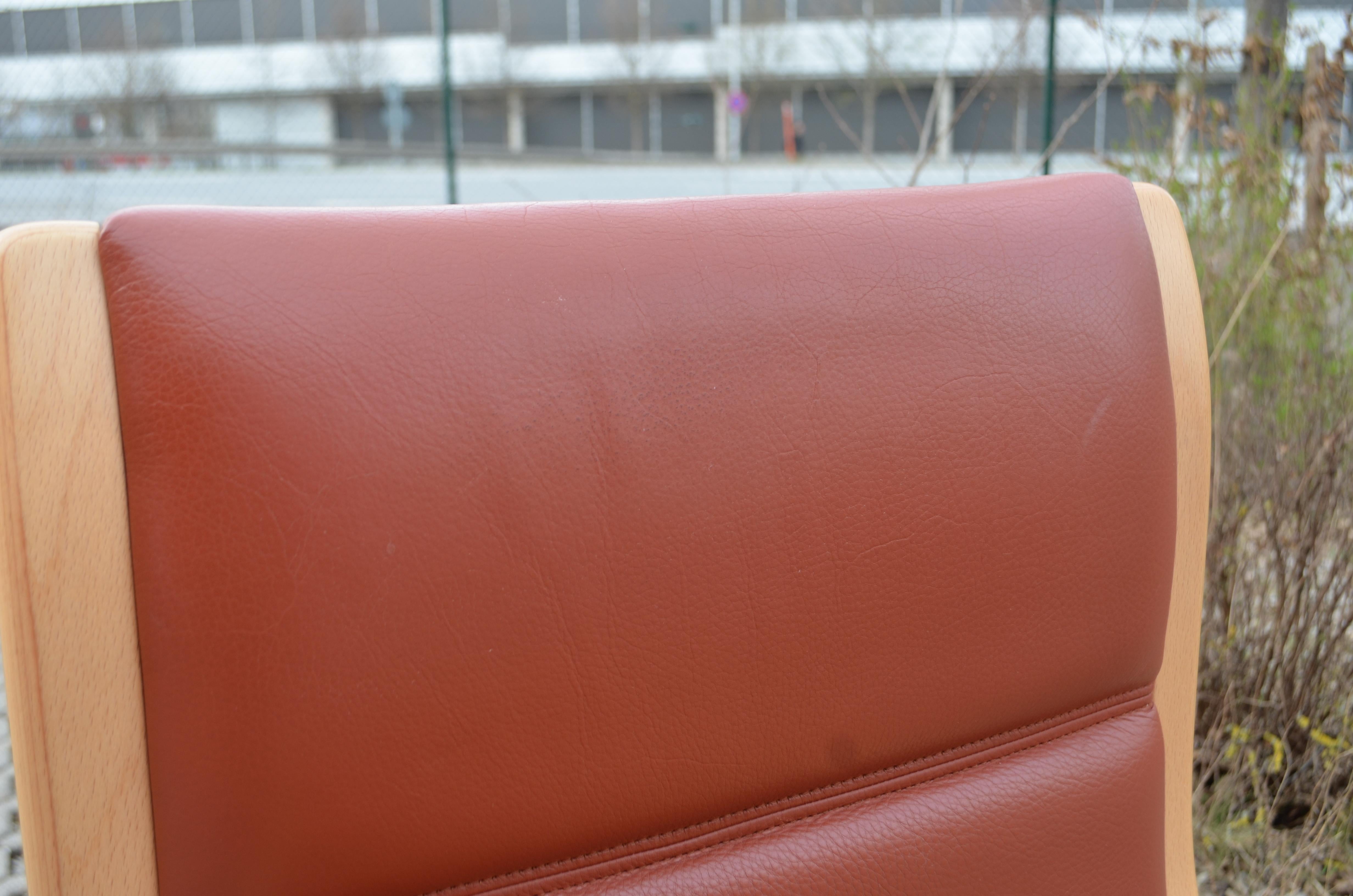 Yngve Ekström Modell Melano Swedese Ox Red Leather Highback Lounge Chair Beech For Sale 4