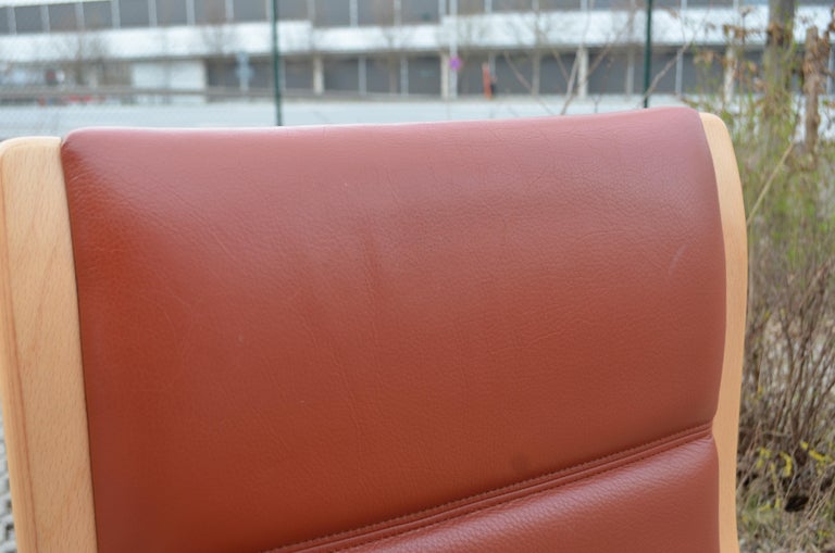 Yngve Ekström Modell Melano Swedese Ox Red Leather Highback Lounge Chair Beech For Sale 5