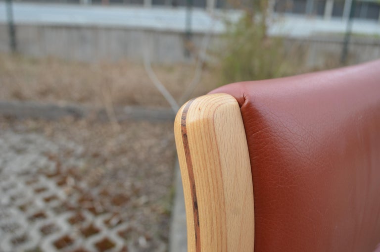 Yngve Ekström Modell Melano Swedese Ox Red Leather Highback Lounge Chair Beech For Sale 7