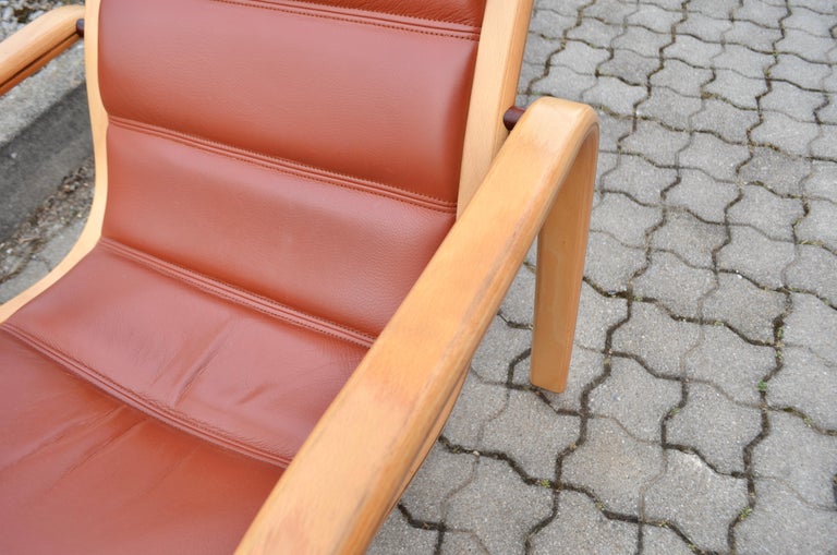 Yngve Ekström Modell Melano Swedese Ox Red Leather Highback Lounge Chair Beech For Sale 8