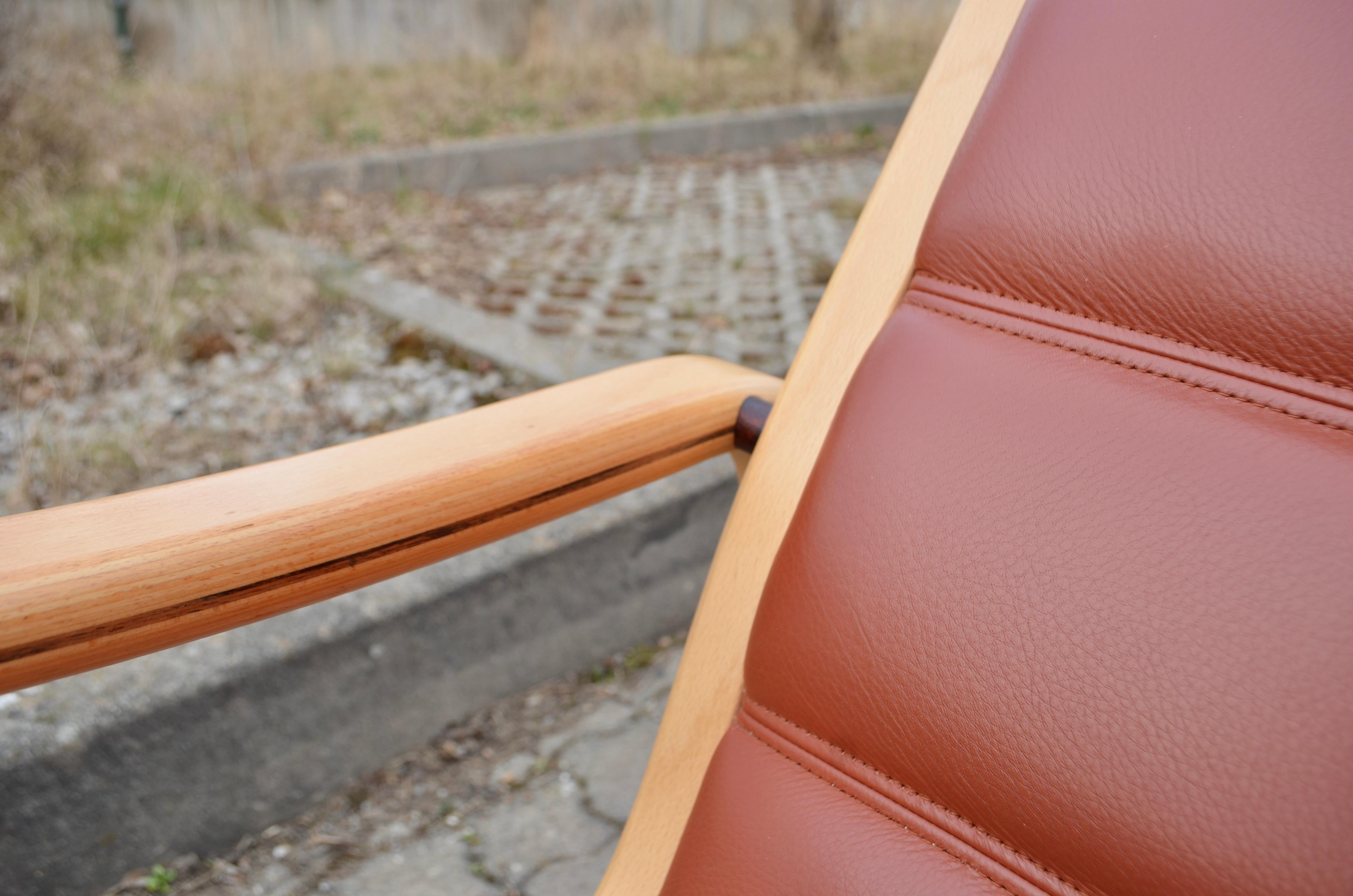 Yngve Ekström Modell Melano Swedese Ox Red Leather Highback Lounge Chair Beech For Sale 10