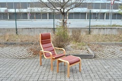 Yngve Ekström Modell Melano Swedese Chaise longue à dossier haut en cuir rouge Hêtre