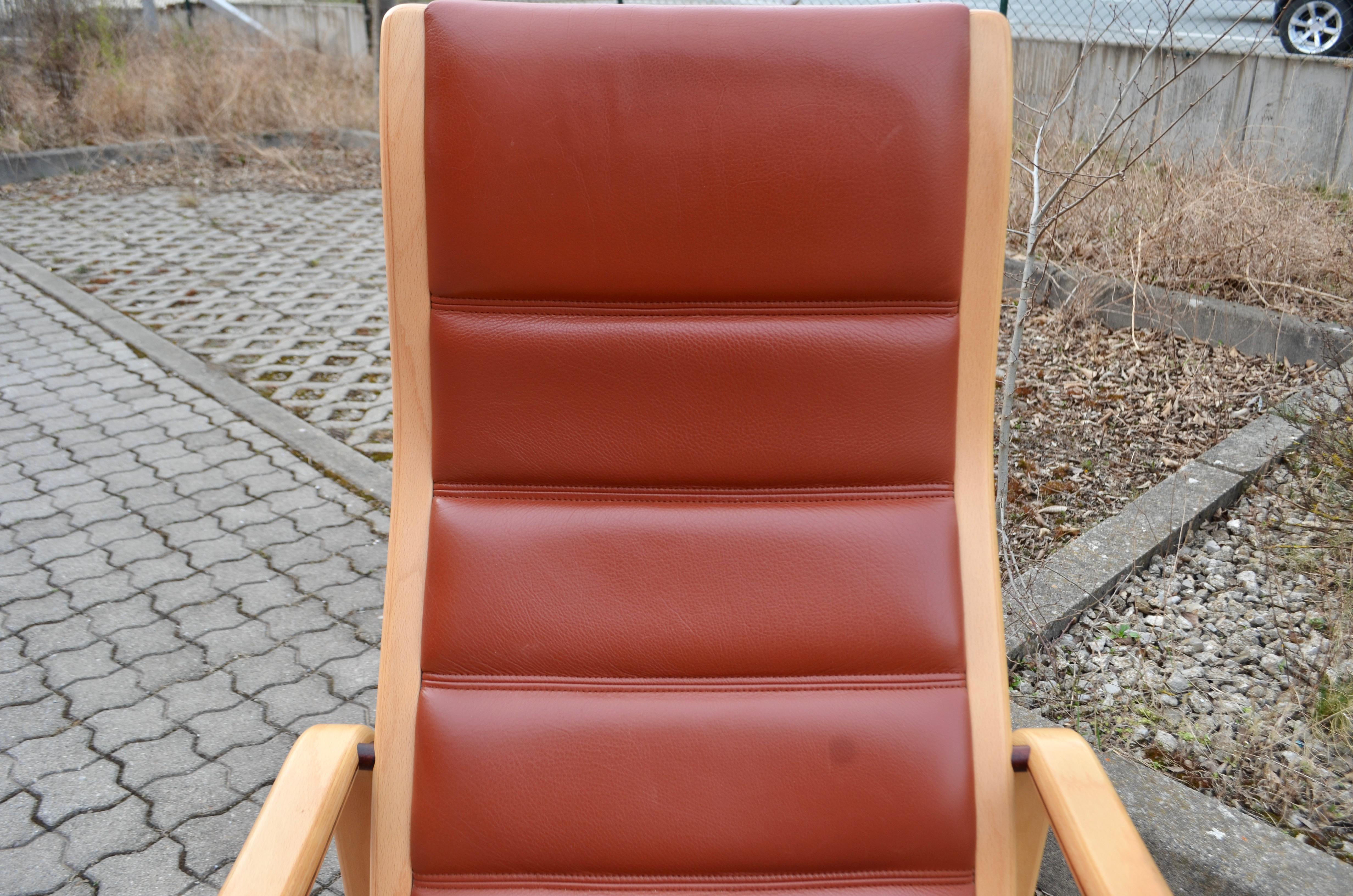 Late 20th Century Yngve Ekström Modell Melano Swedese Ox Red Leather Highback Lounge Chair Beech For Sale