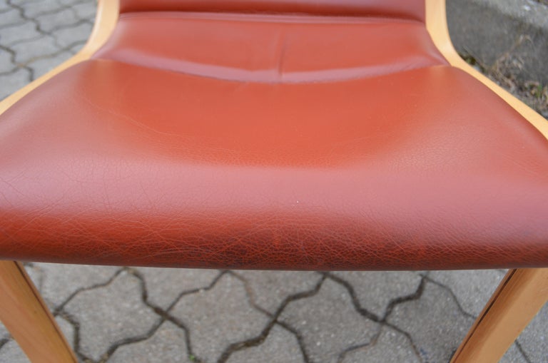 Yngve Ekström Modell Melano Swedese Ox Red Leather Highback Lounge Chair Beech For Sale 2