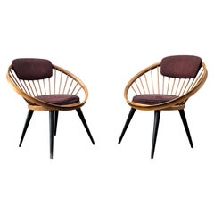 Yngve Ekstrom Pair of Circle Lounge Chairs with Backrest for Swedese, 1960