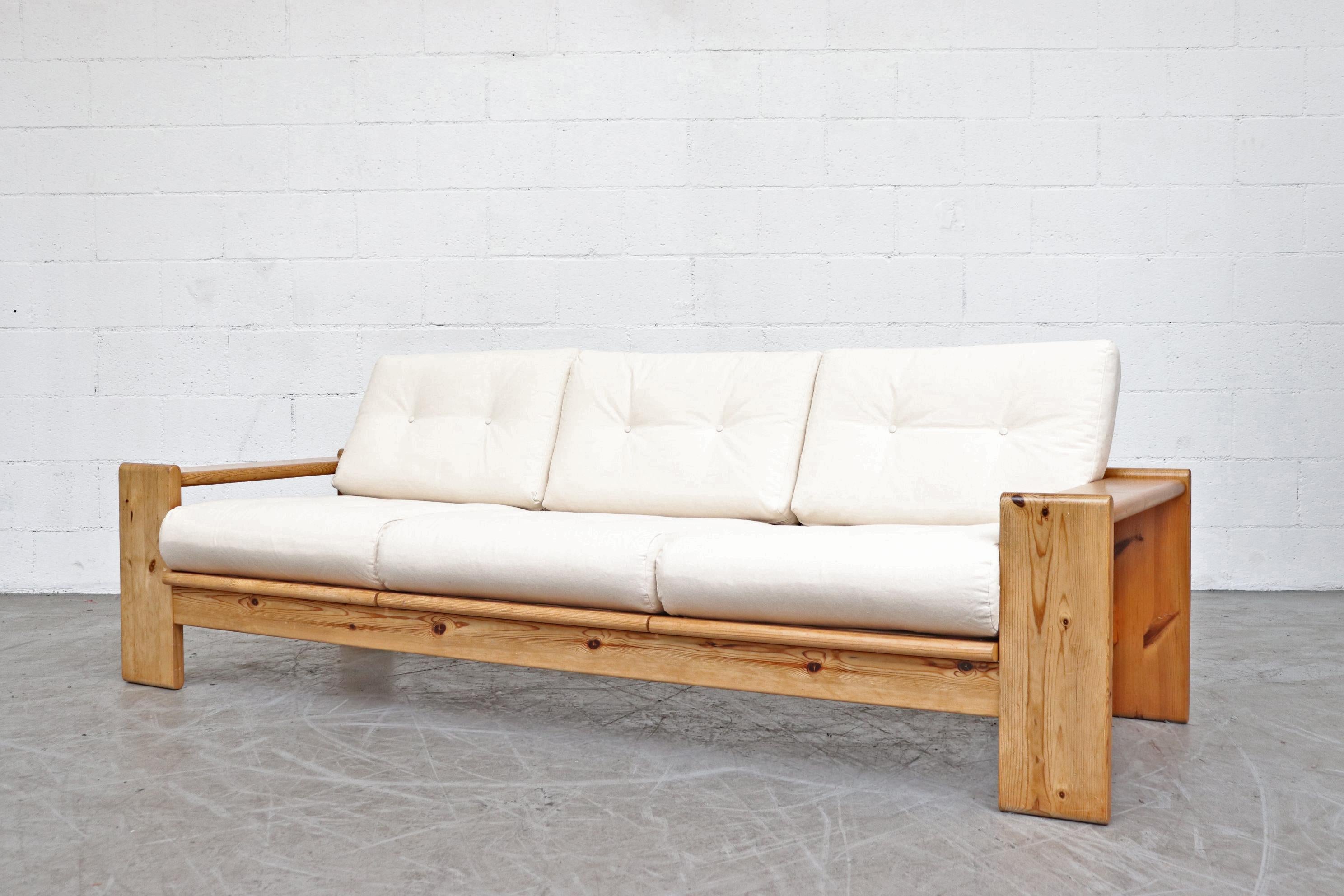 Mid-Century Modern Yngve Ekström Pine and Canvas 3-Seat Sofa
