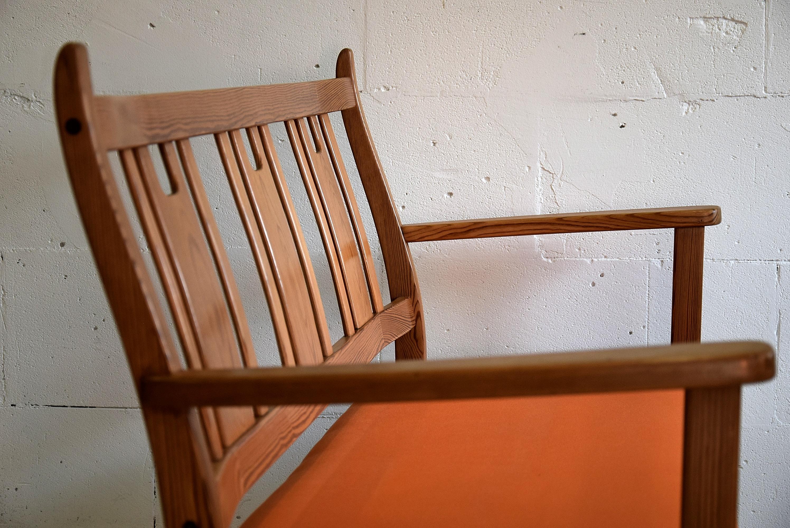 Mid-20th Century Yngve Ekström  Orange and Brown Pine Two-Seat Bench For Sale