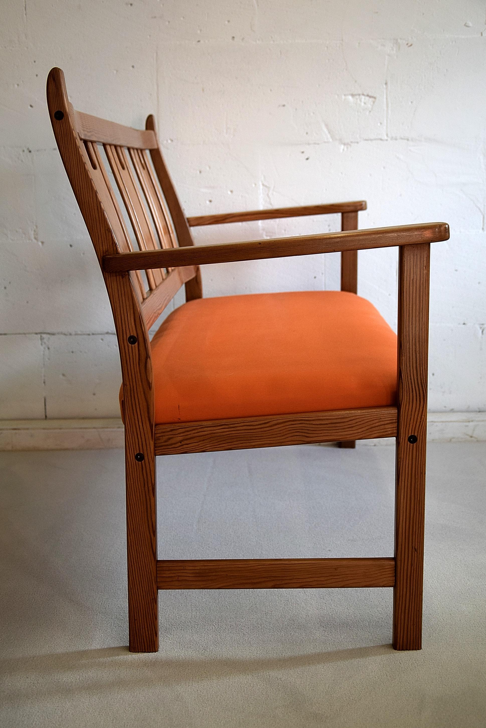 Yngve Ekström  Orange and Brown Pine Two-Seat Bench For Sale 1