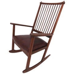 Yngve Ekstrom Rocker with Leather Seat for Swedese, Sweden, circa 1960s