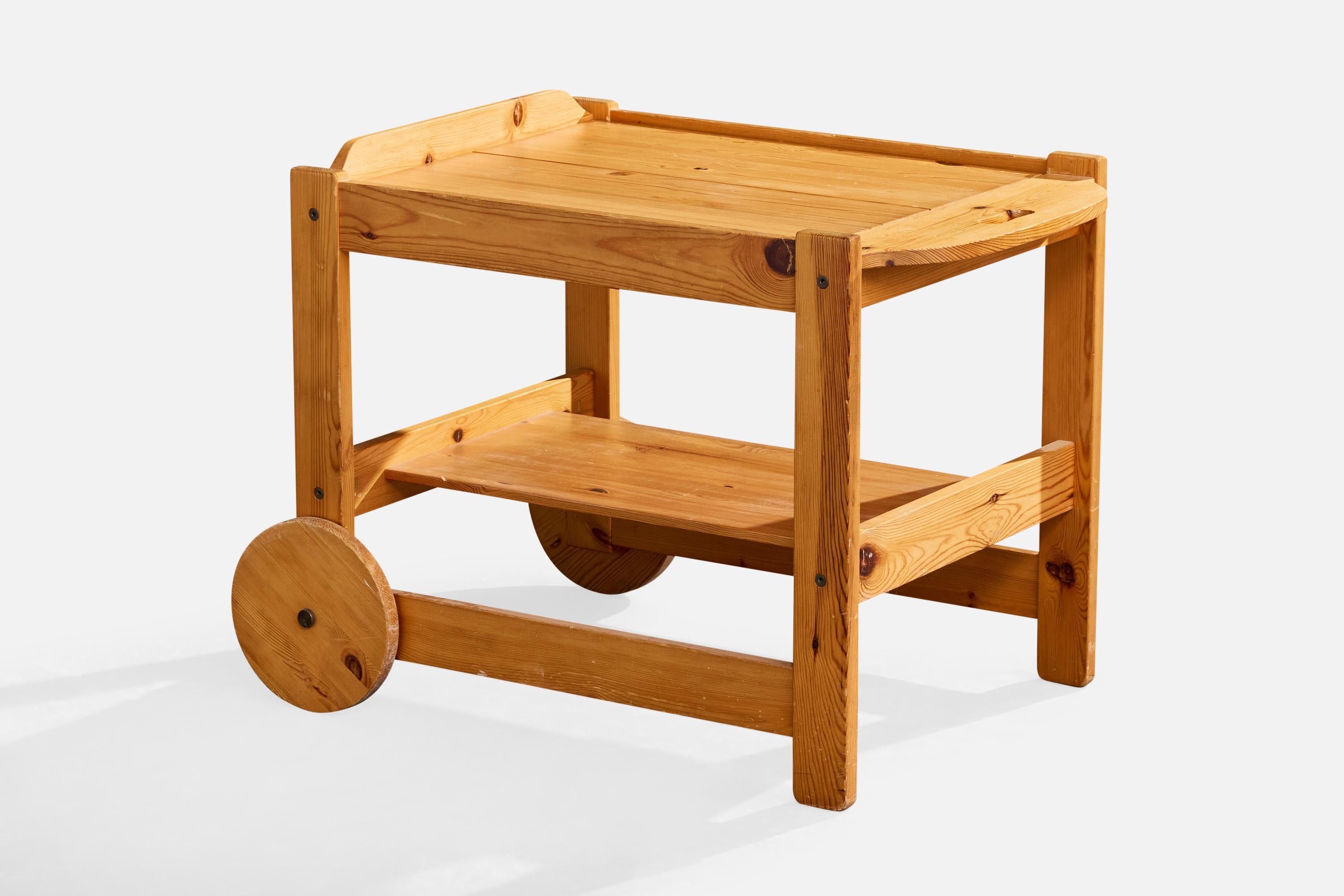 Mid-Century Modern Yngve Ekström, Serving Cart, Pine, Sweden, 1970s For Sale