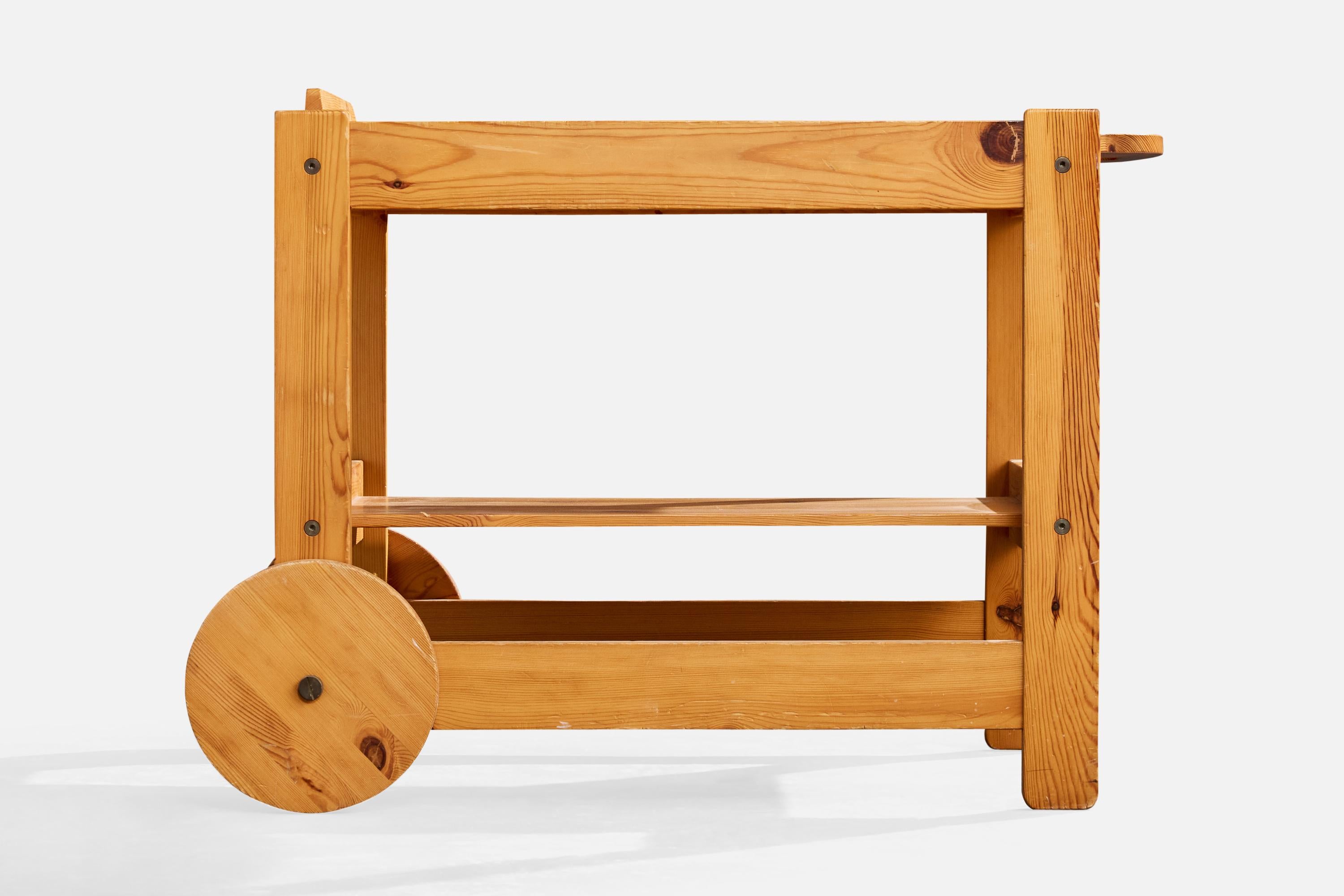 Yngve Ekström, Serving Cart, Pine, Sweden, 1970s In Fair Condition For Sale In High Point, NC