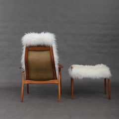 Yngve Ekström Sheepskin Lounge Chair with Footstool