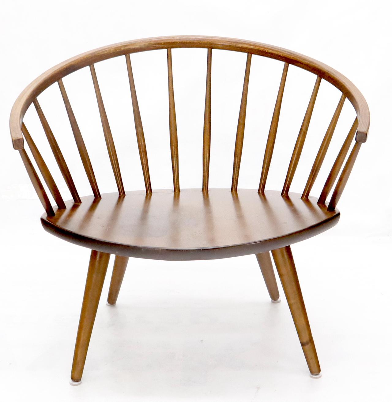 Mid-Century Modern Yngve Ekström Spindle Back Solid Birch Wide Fan Back Arka Lounge Chair