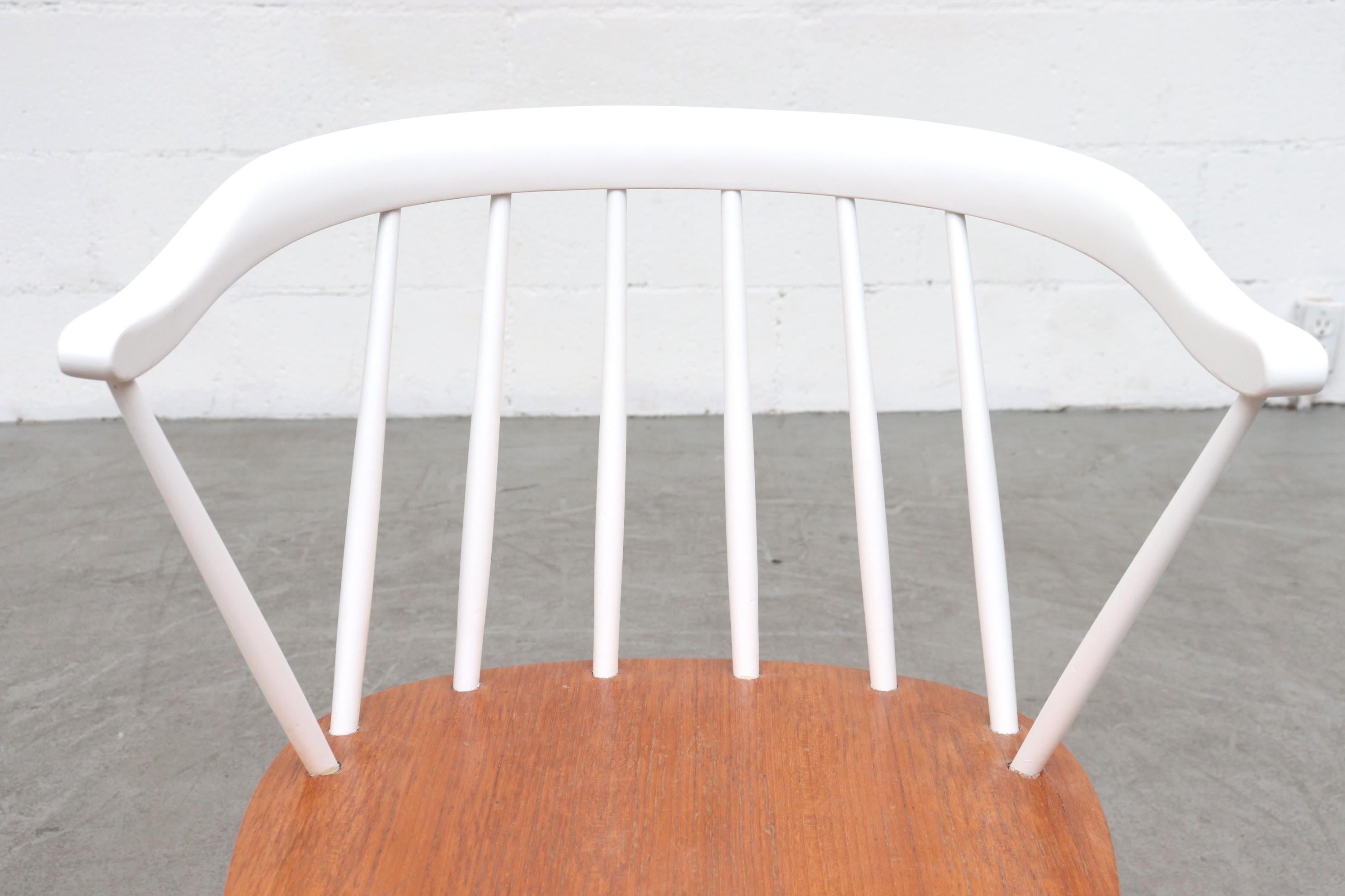 Yngve Ekstrom Style White Spindle Back Chair In Good Condition In Los Angeles, CA