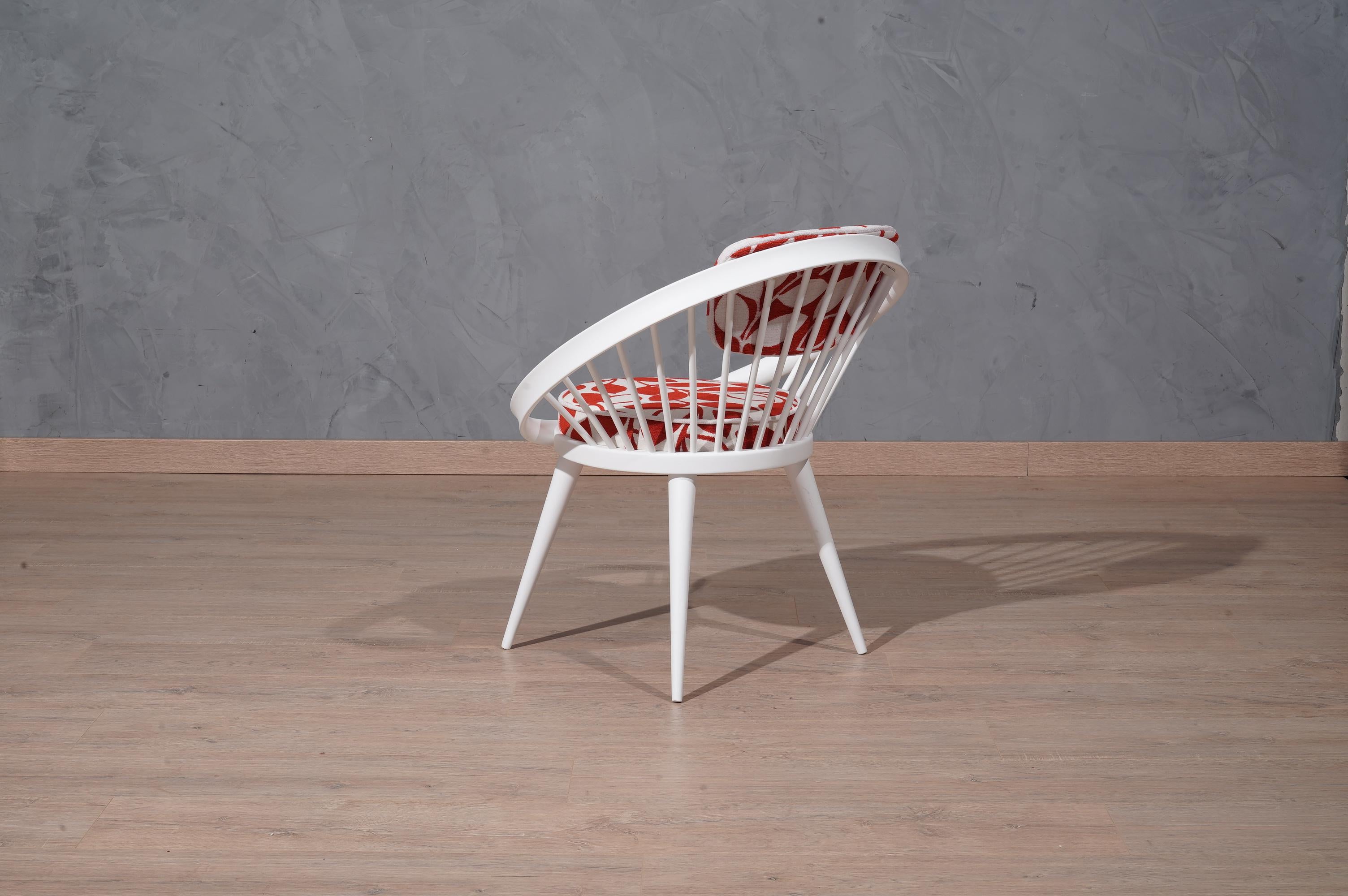 Fabric Yngve Ekström White and Red Mid-Century Circle Chair, 1960 For Sale