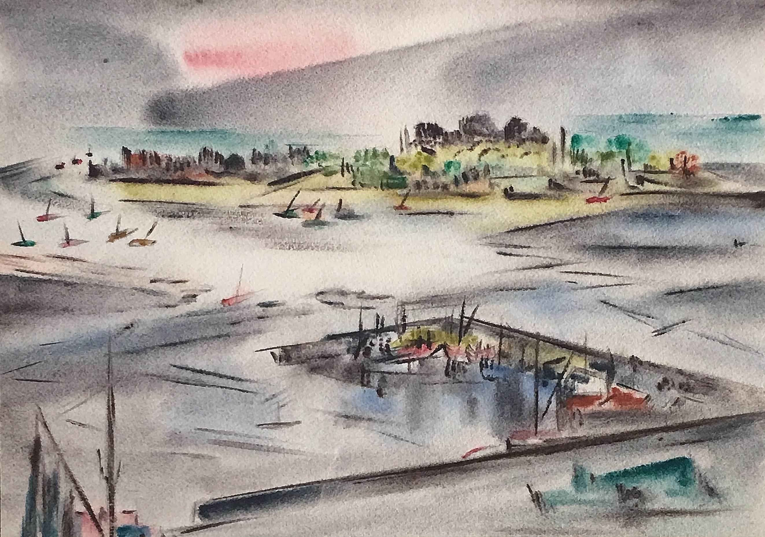Yngve Olsen Landscape Art - Sailboats in the Harbor (185_13)