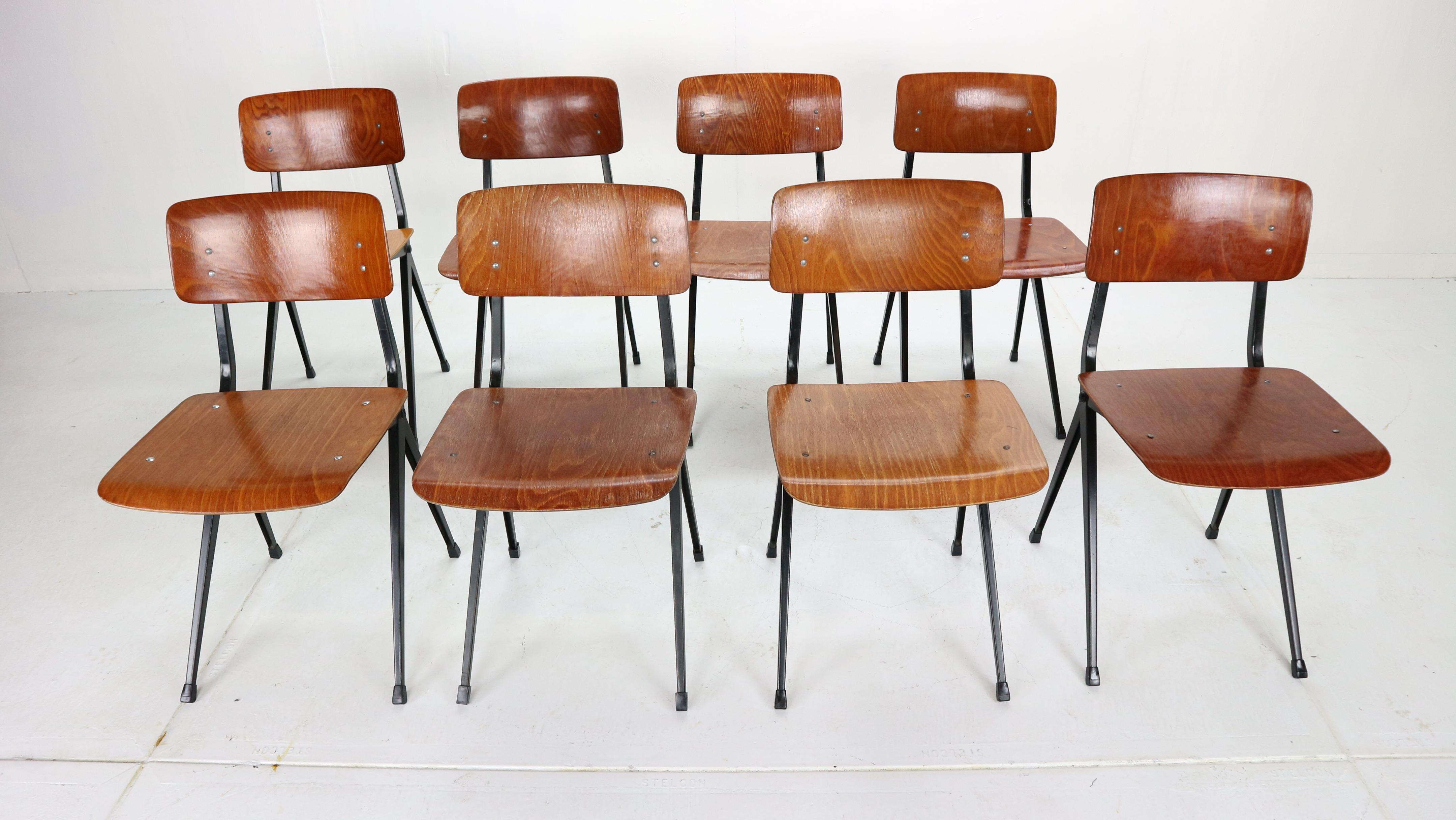 Mid-Century Modern Ynske Kooistra for Marko S201 Set of 8 Industrial Chairs, 1950s, Holland