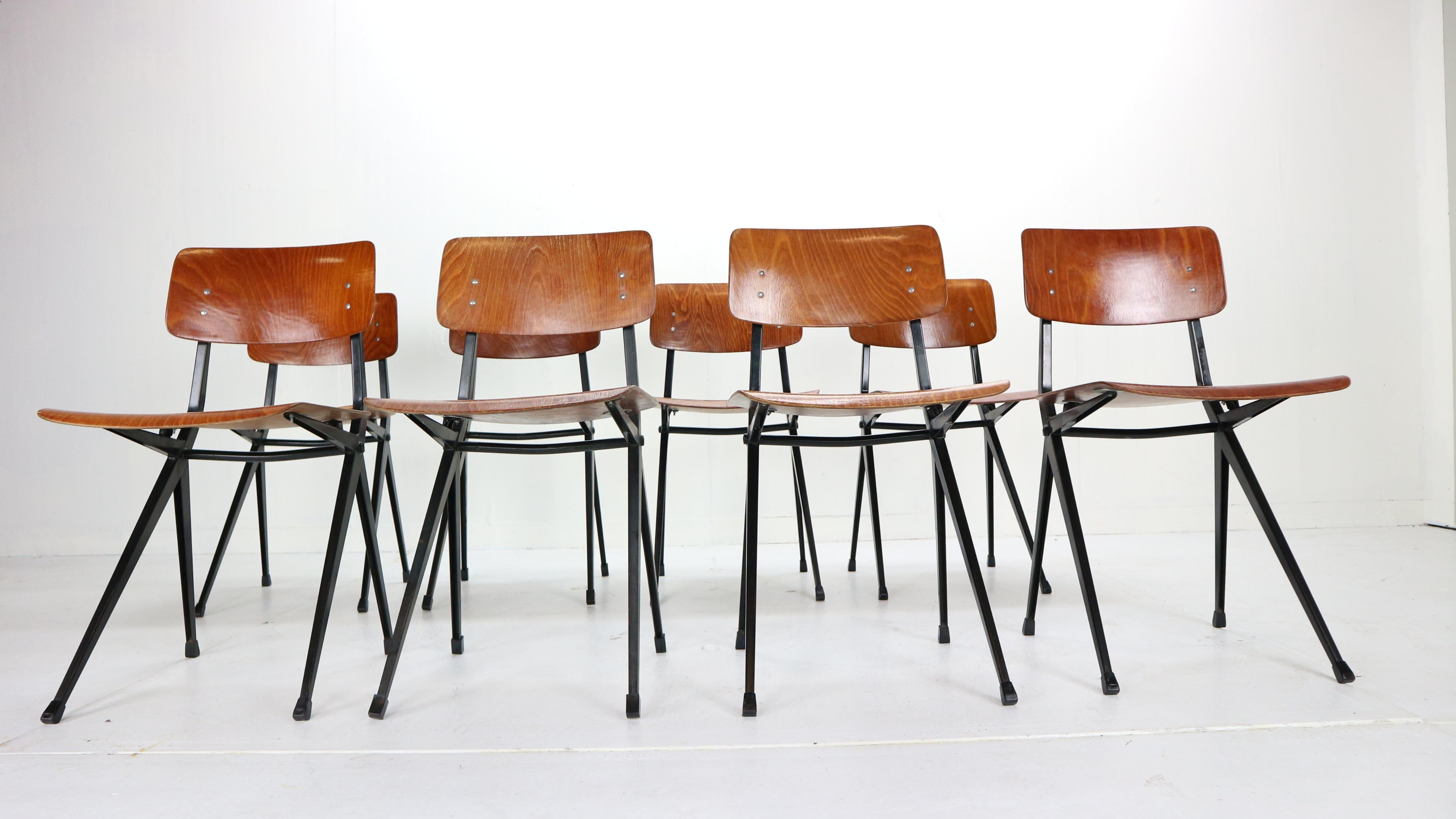 Dutch Ynske Kooistra for Marko S201 Set of 8 Industrial Chairs, 1950s, Holland
