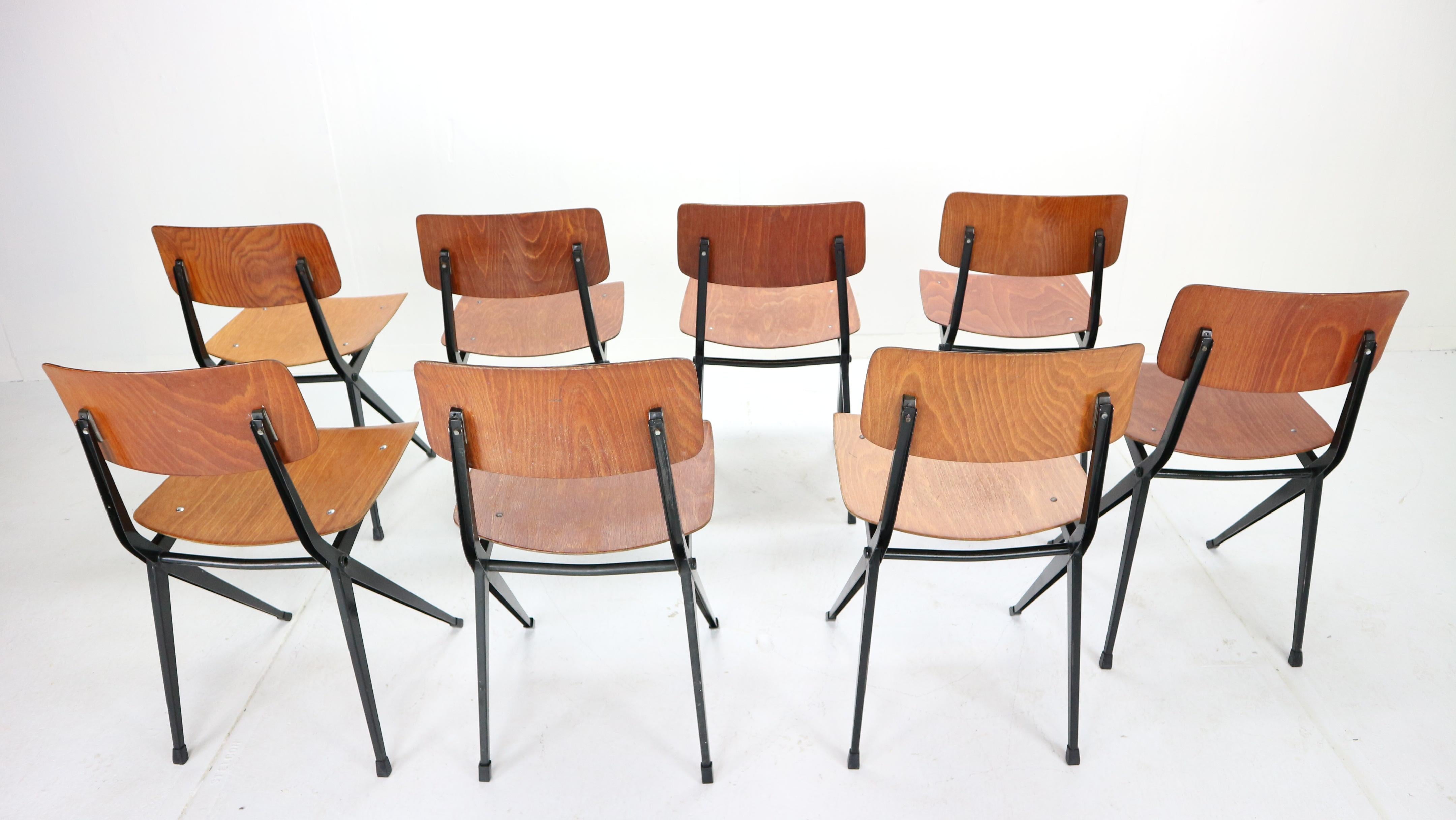 Mid-20th Century Ynske Kooistra for Marko S201 Set of 8 Industrial Chairs, 1950s, Holland