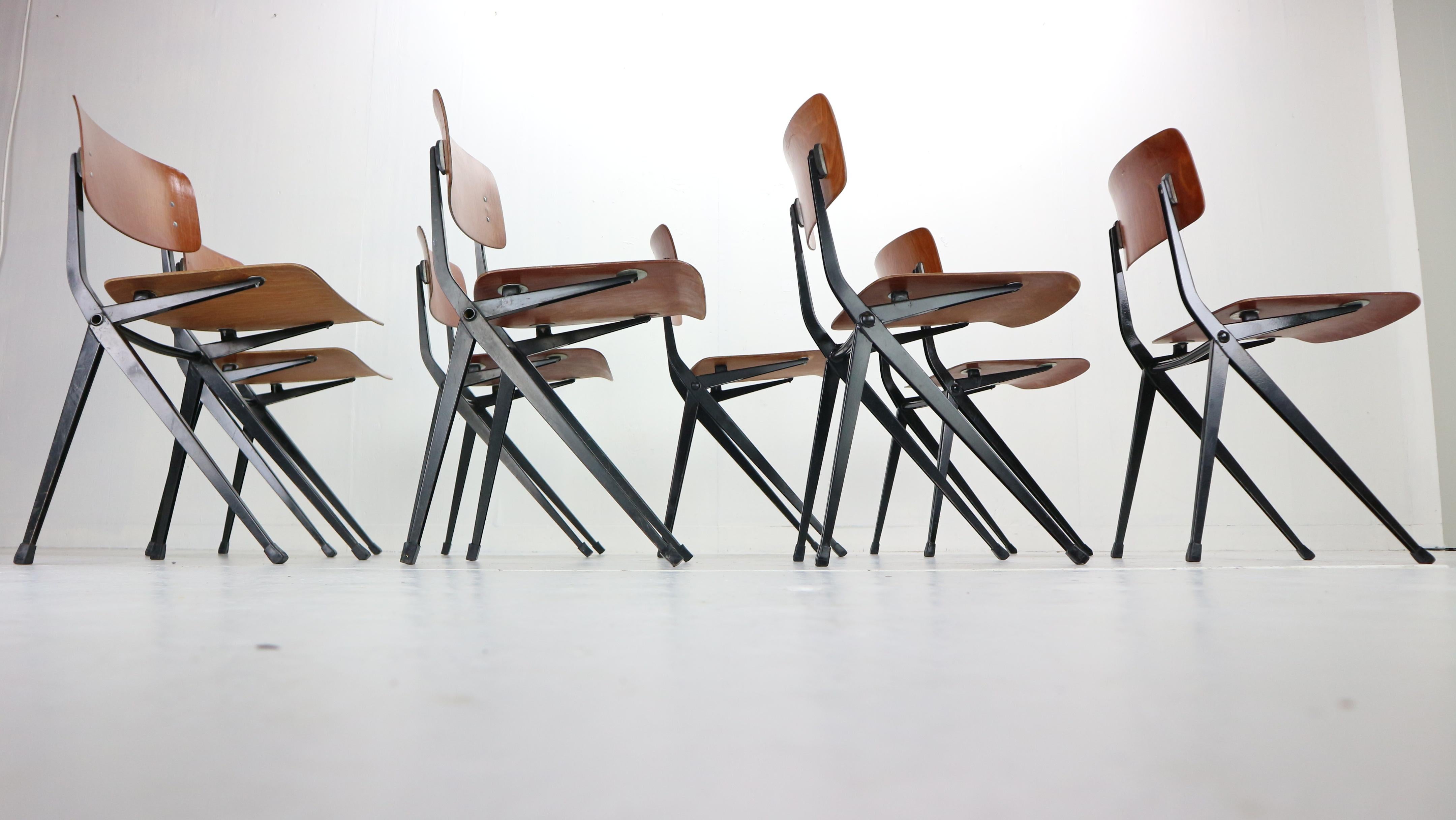 Metal Ynske Kooistra for Marko S201 Set of 8 Industrial Chairs, 1950s, Holland