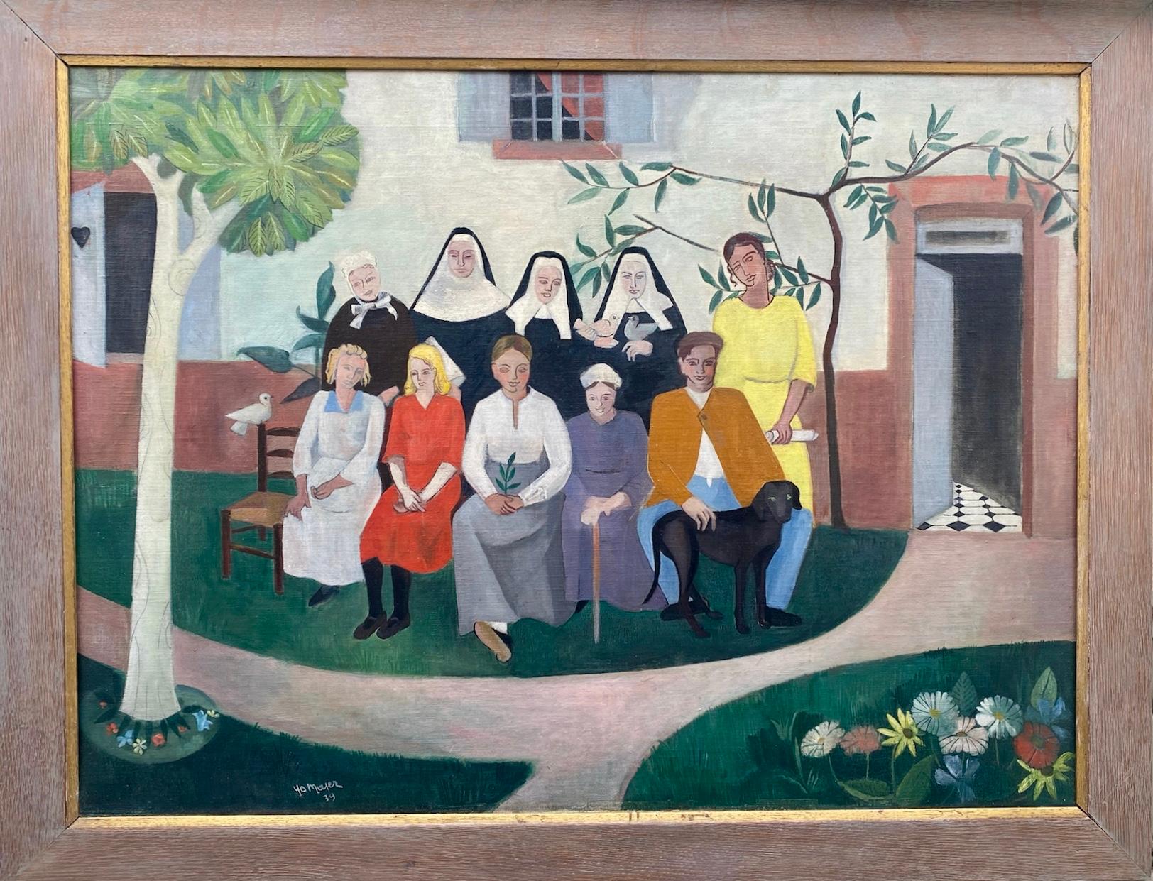 Nonnen und Tauben, Die Familie, Avantgarde-Frauen Künstler Marcel Duchamps Tochter – Painting von Yo Savy Sermayer YoMayer