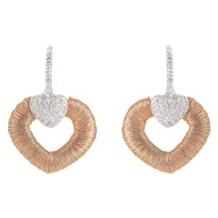 Yoel 18 Karat White and Rose Gold Wire Diamond Heart Earrings