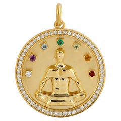 Yoga & 7 Elemente des Lebens Anhänger akzentuiert mit Diamanten & Multi Edelsteine