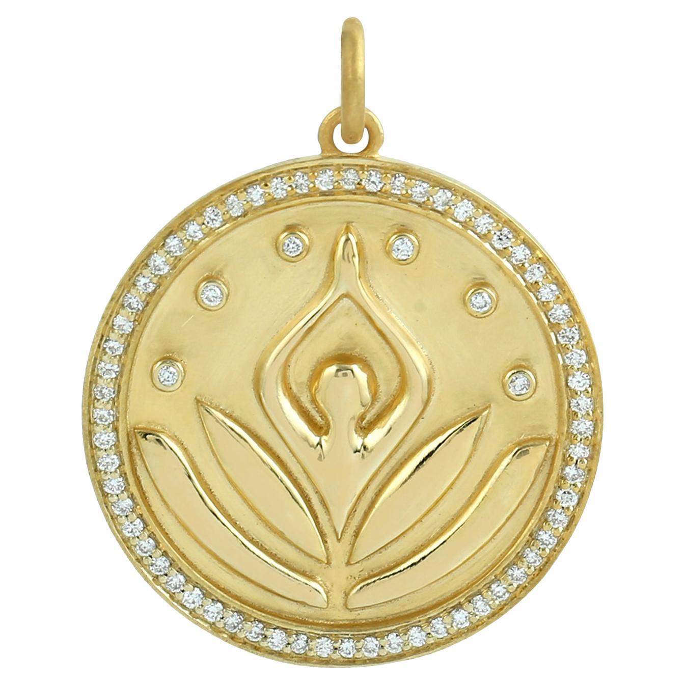 Yoga Charm Pendant With Diamonds Made In 14k Yellow Gold