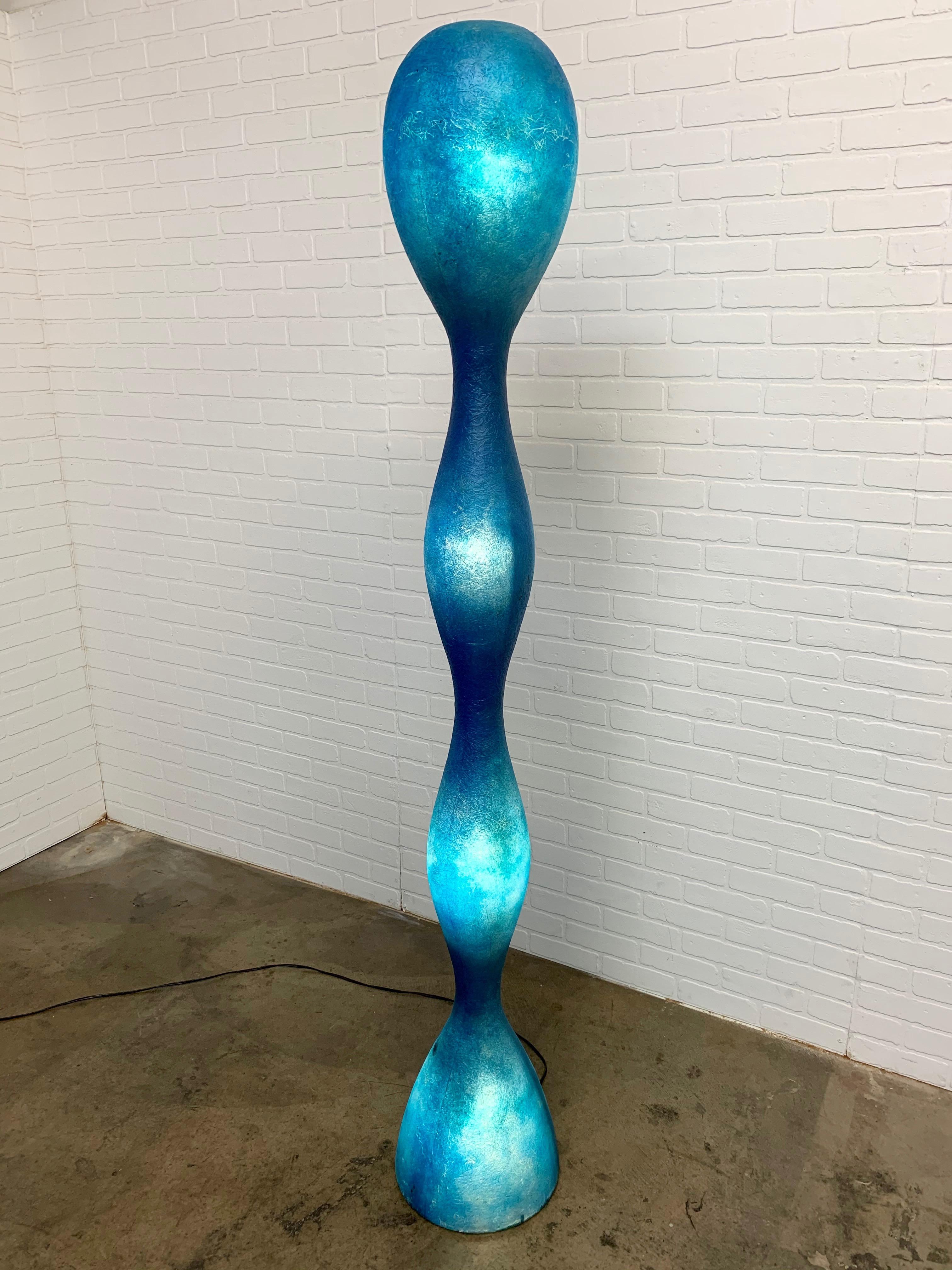 Illuminated blue sculpted fiberglass floor lamp by Guglielmo Berchicci for Kundalini
These were originally purchased for a prop house in Los Angeles. Seen in many Hollywood productions.
  