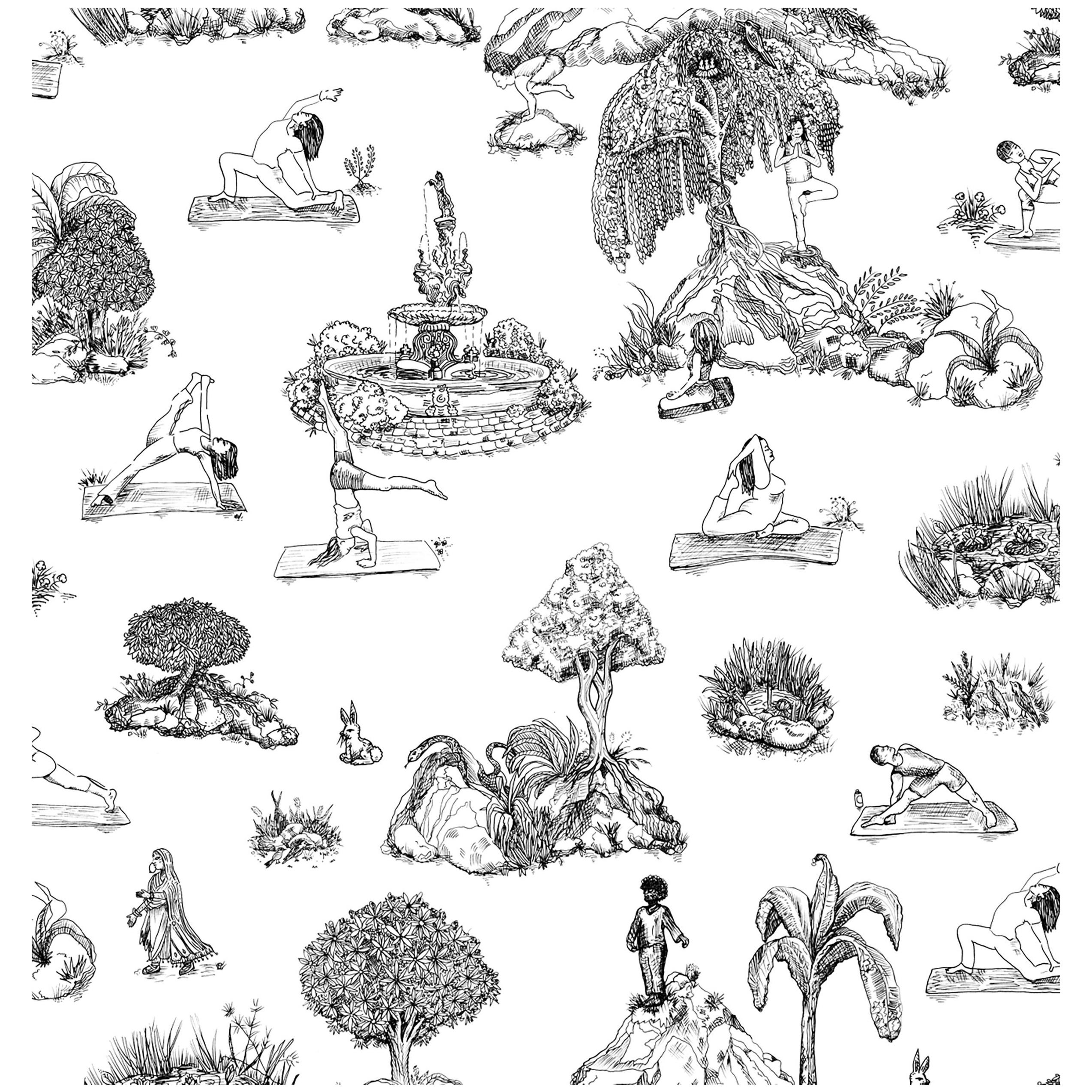 YOGA GARDEN TOILE on Latex ink on eco-friendly Smooth wallpaper For Sale