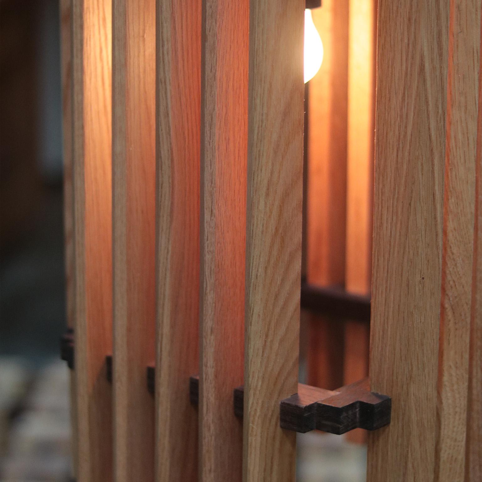 Modern Yogi Cantilevered Oak wood Floor Lamp With Leather Details For Sale