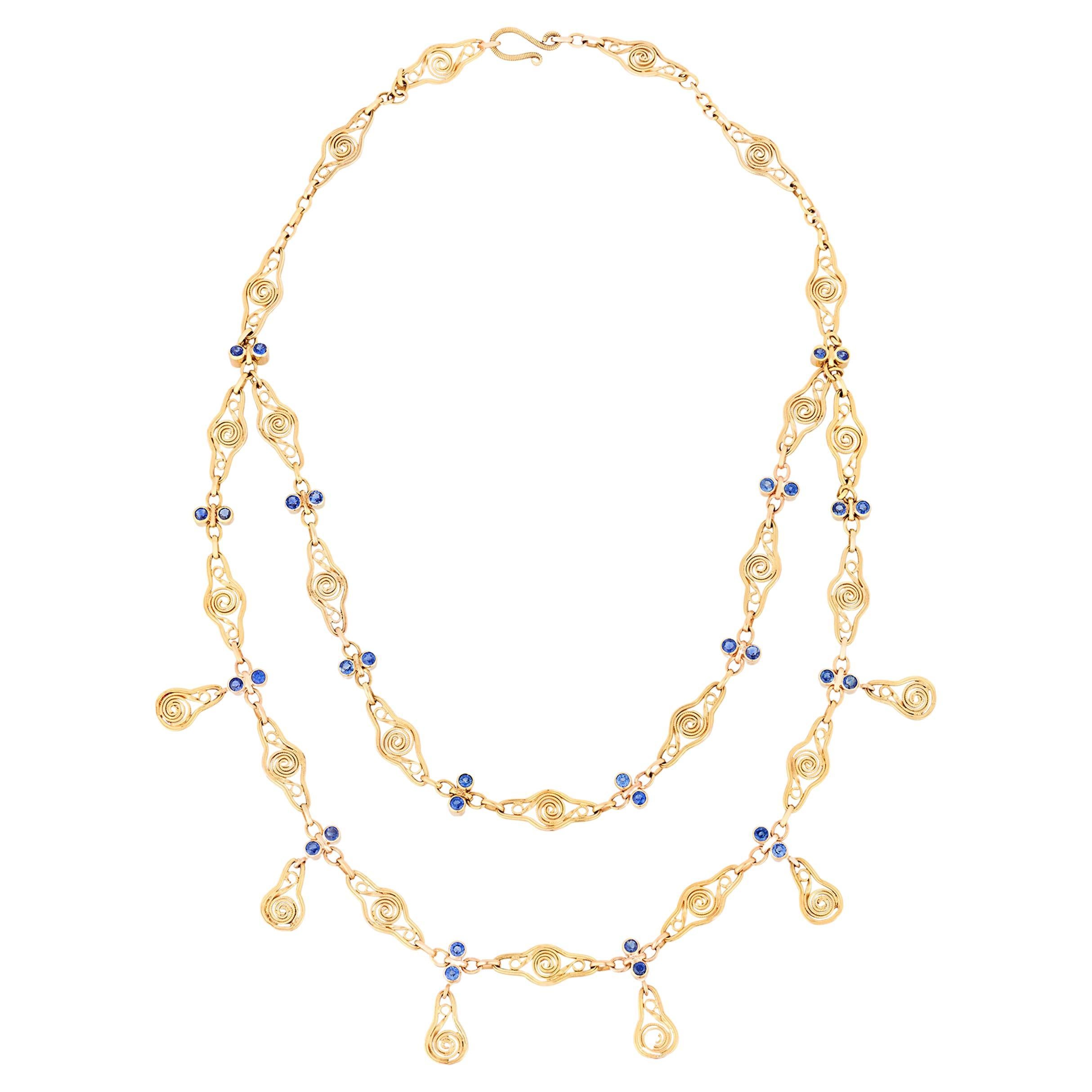 Yogo Sapphire And Gold Necklace By Louis Comfort Tiffany