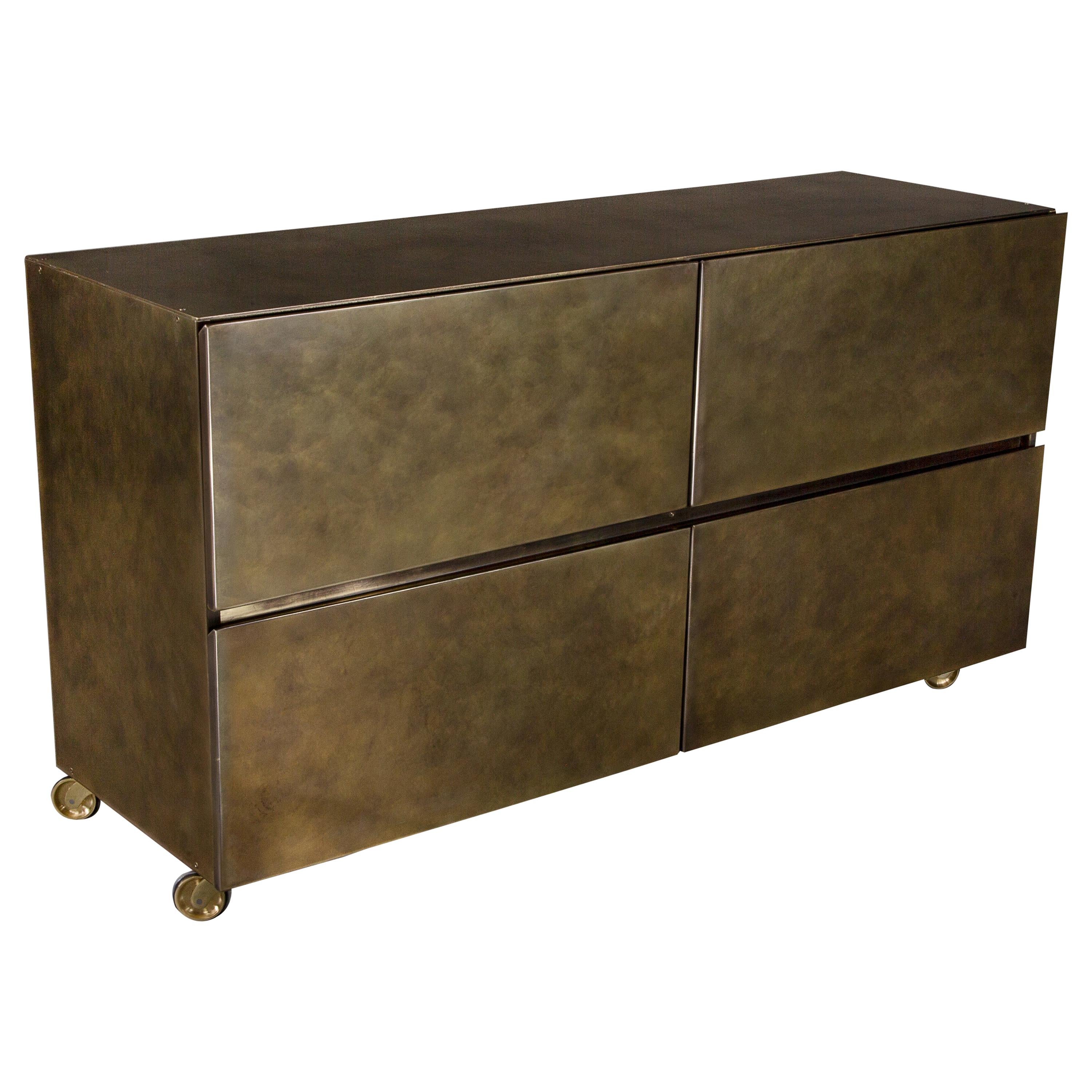 Yohan Wheeled Storage Cabinet — Patinated Brass — Made in Britain For Sale